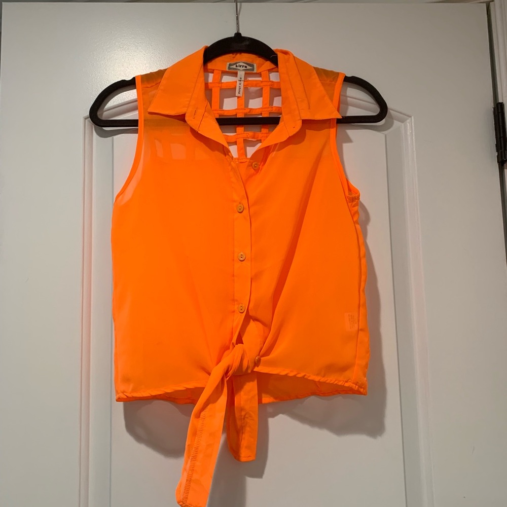 Neon Orange Button Down Crop Top Size Small NWOT